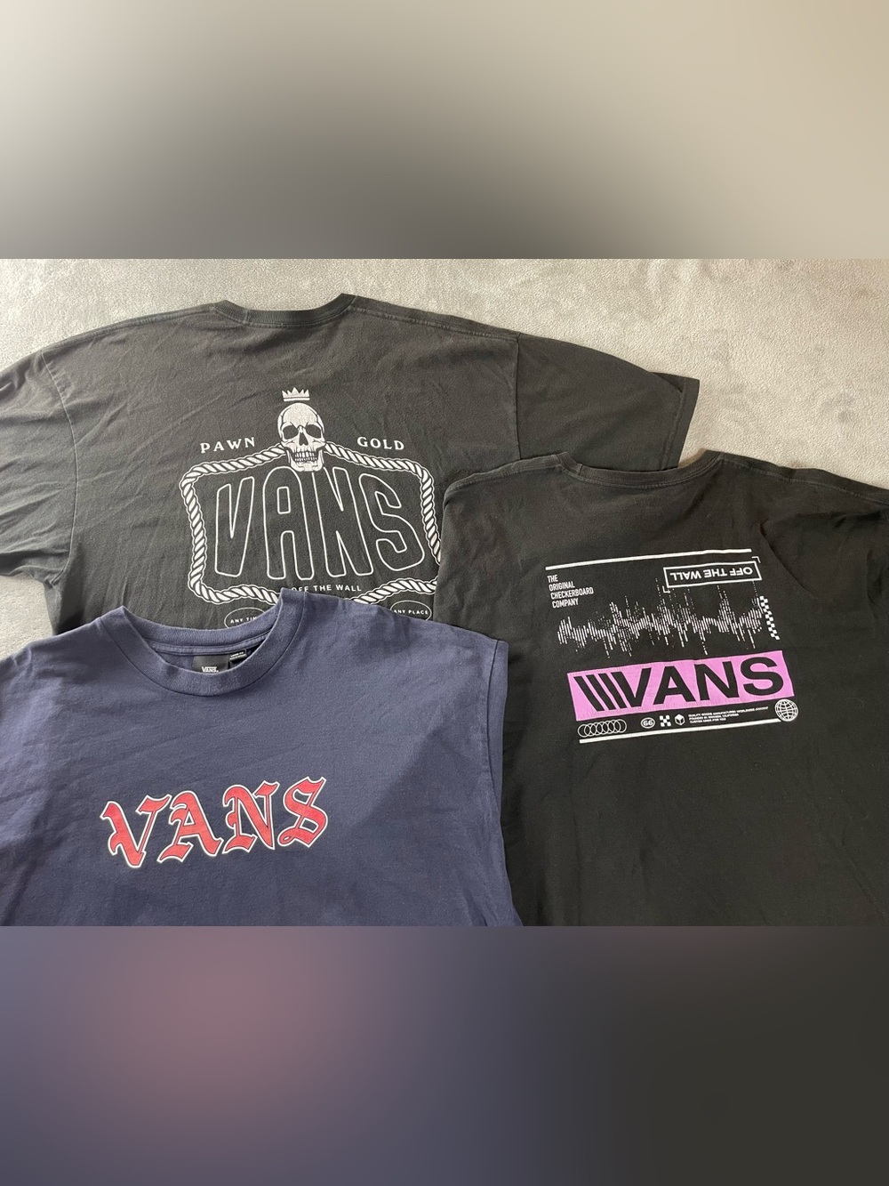 VANS Lot Of 3 T Shirts Men’s Size XXL 2 Black 1 Blue Used Condition 2xL